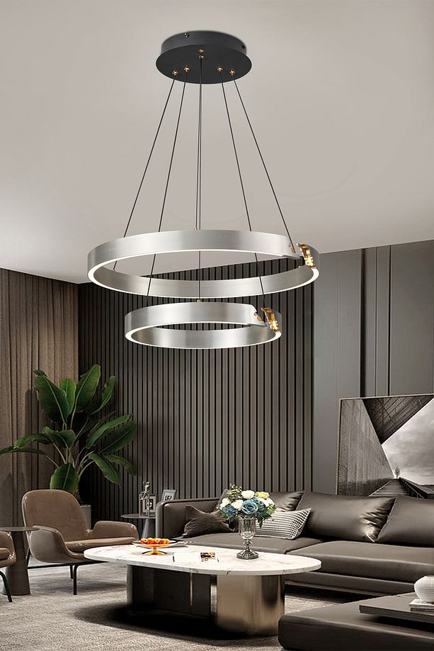 Late Gri İki Katlı Yuvarlak 69 Watt Modern Sarkıt Salon Led Avize - 1