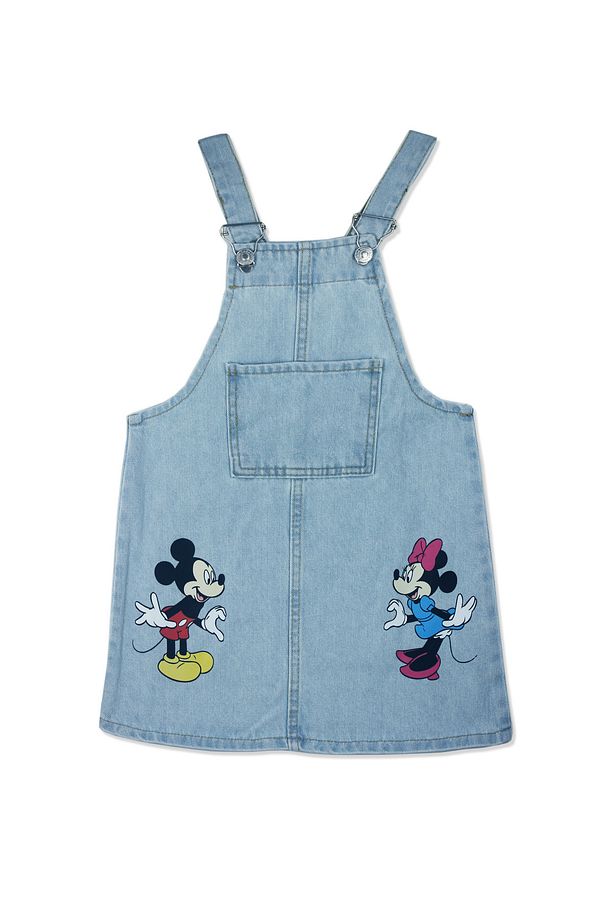 2-8 Yaş Kız Çocuk Mickey Minnie Baskılı Kot Jile Elbise | Askılı Jean Salopet Yazlık Elbise - 4