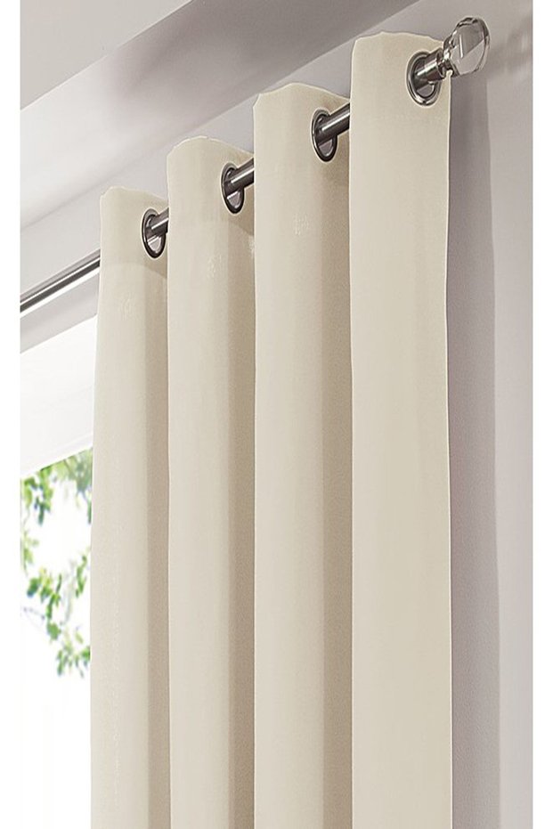 Cream Color Rustic Curtain with Eyelet Ring Pipe Ring Decoration Curtain