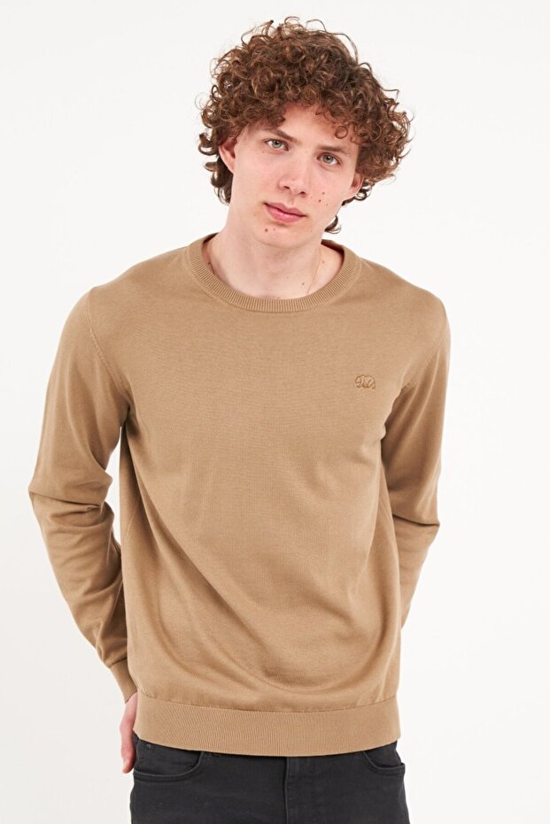 Men's solid-color sweater with logo - 1