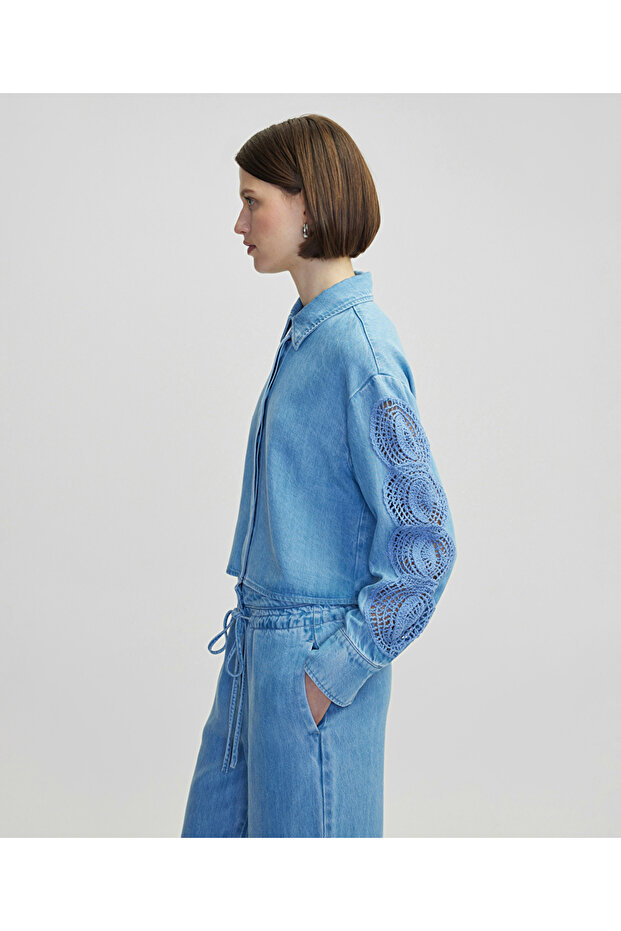 Aplikeli denim ceket - 6