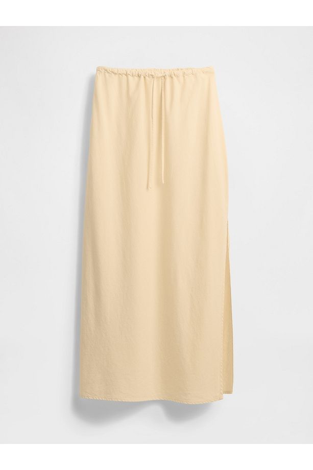 Kadın Bej Linen-Blend Midi Etek - 2