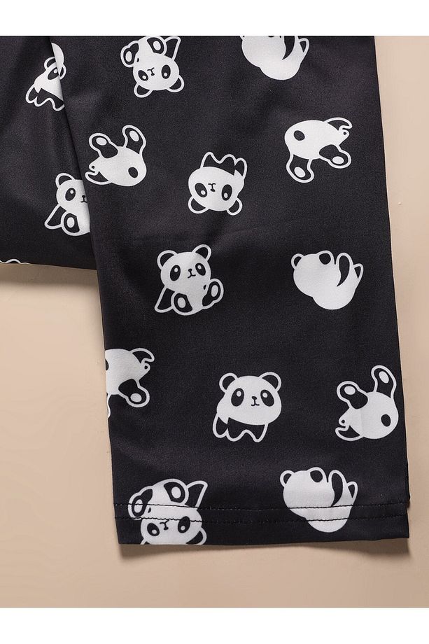 Panda Grafik Tişört ve Pantolon Pijama Takımı - 5