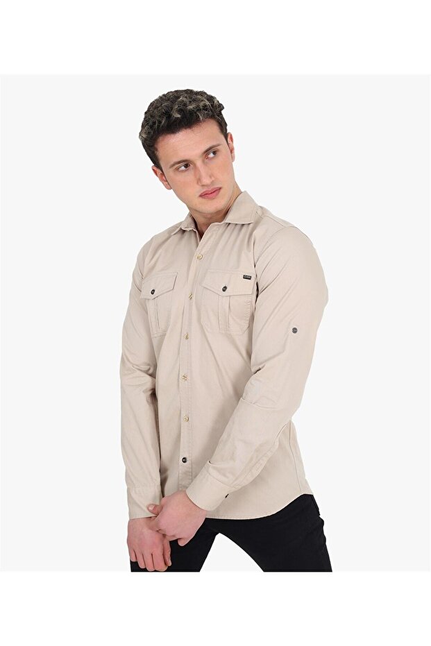 Beige Regular Fit Gabardine Shirt