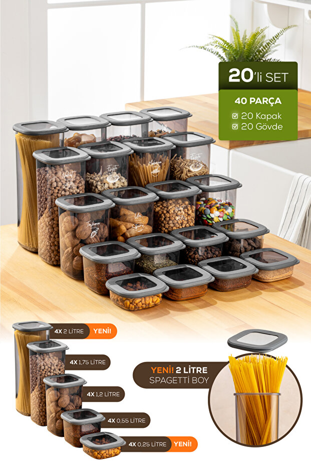 Silicone Lid Legume Storage Container with Labels 20-Piece Anthracite