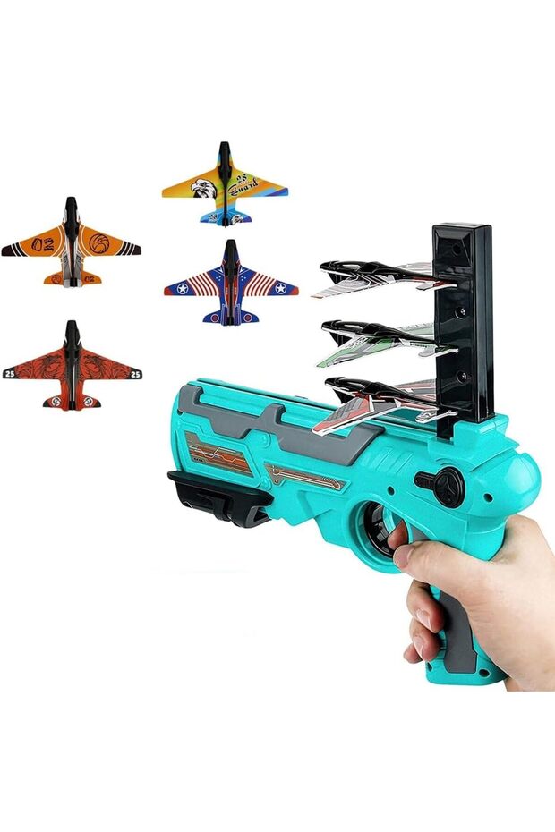 Air Battle Continuous Launch Airplane Toy with 4 Foam Glider Planes (Green)
