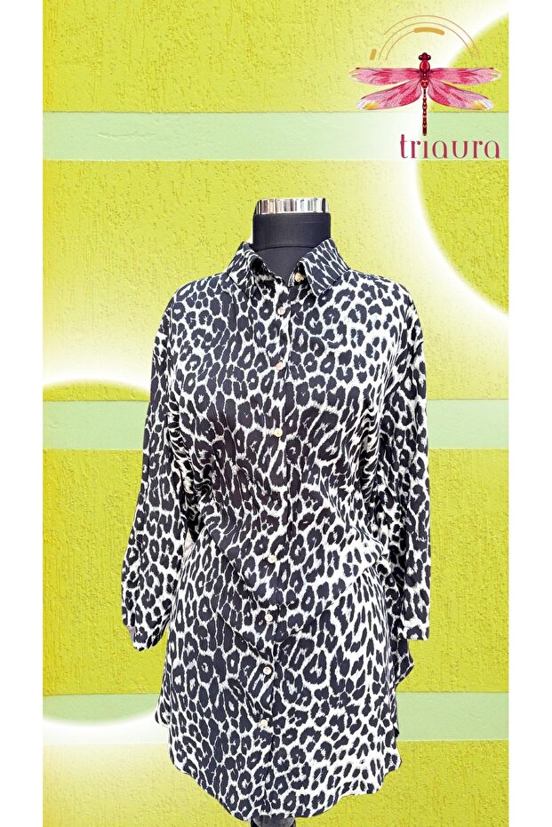 Leopar desen gömlek kimono