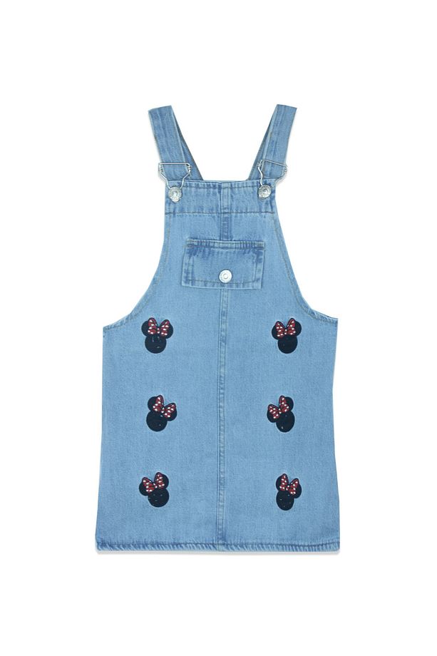 2-8 Yaş Kız Çocuk Minnie Mouse Nakışlı Kot Jile Elbise | Askılı Jean Salopet Yazlık Elbise - 4
