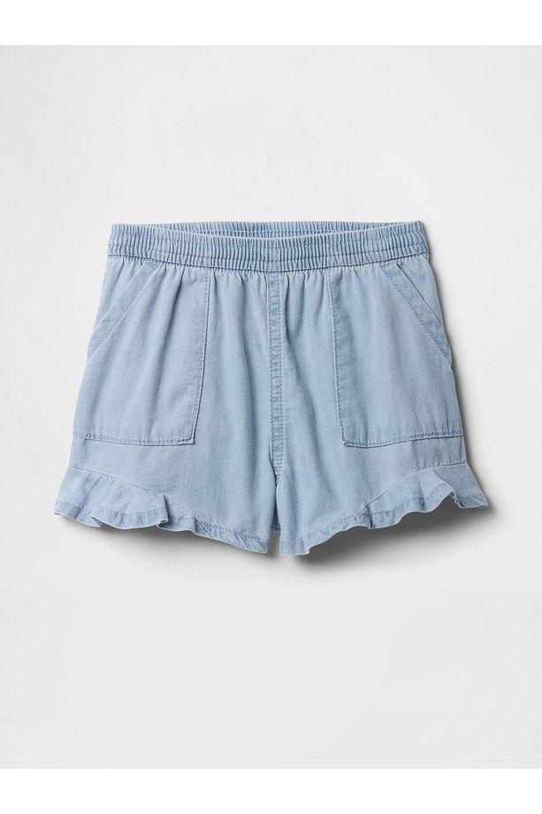 Kız Bebek Açık Mavi Fırfırlı Pull-On Twill Şort - 1