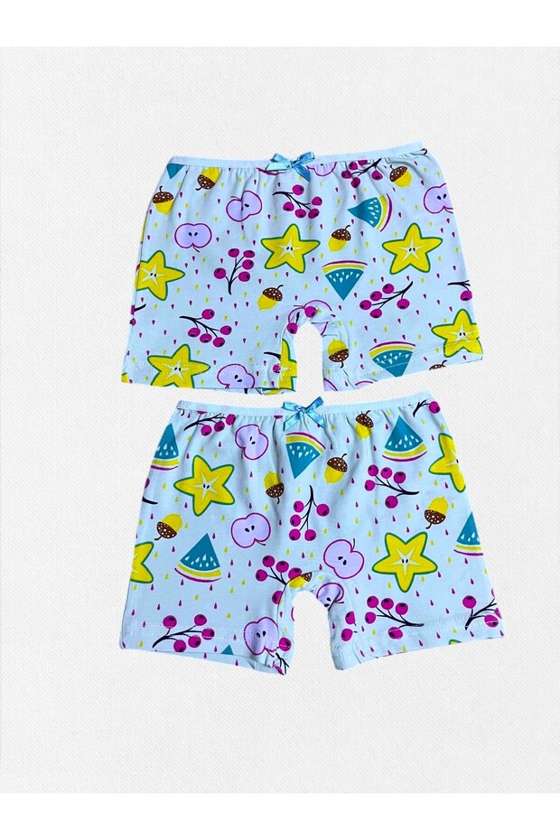 Girl's 100% Cotton Turquoise Color Watermelon Star Apple Fruits Patterned 2-Piece Boxer
