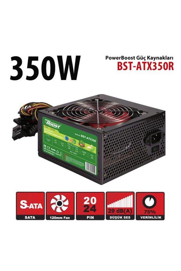 Powerboost Bst-Atx350R 350W with Ppfc 12cm Red Fan Atx Psu (Retail Box)