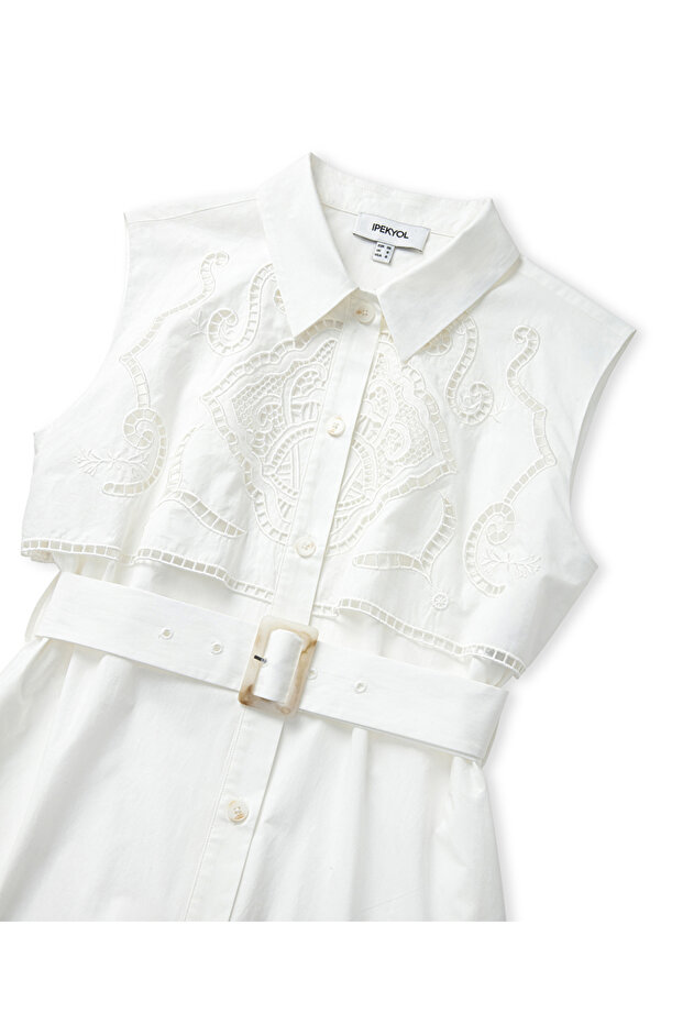 Nakışlı poplin elbise - 4