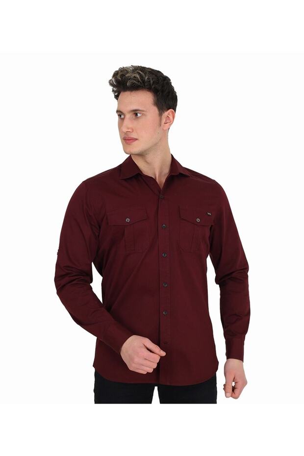 Claret Red Regular Fit Gabardine Shirt