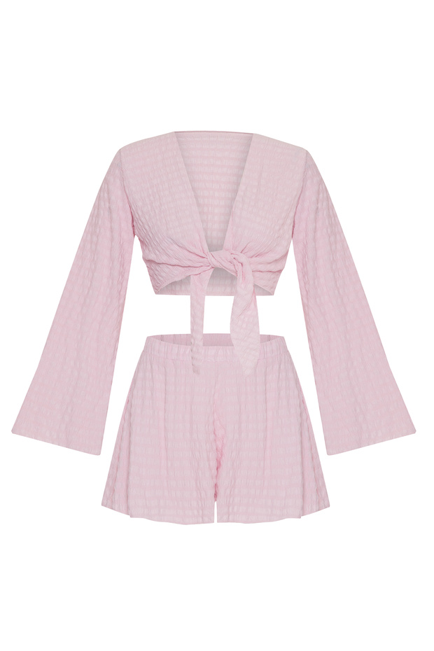 Bürümcük Pink Crop Top-Shorts Set