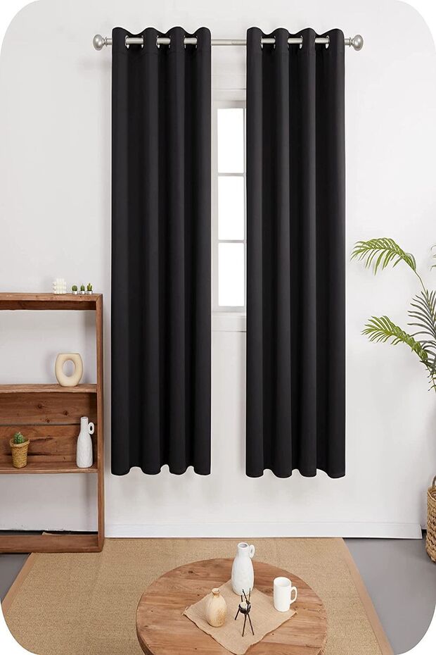 Black Rustic Curtain with Eyelet Ring Pipe Ring Decoration Curtain