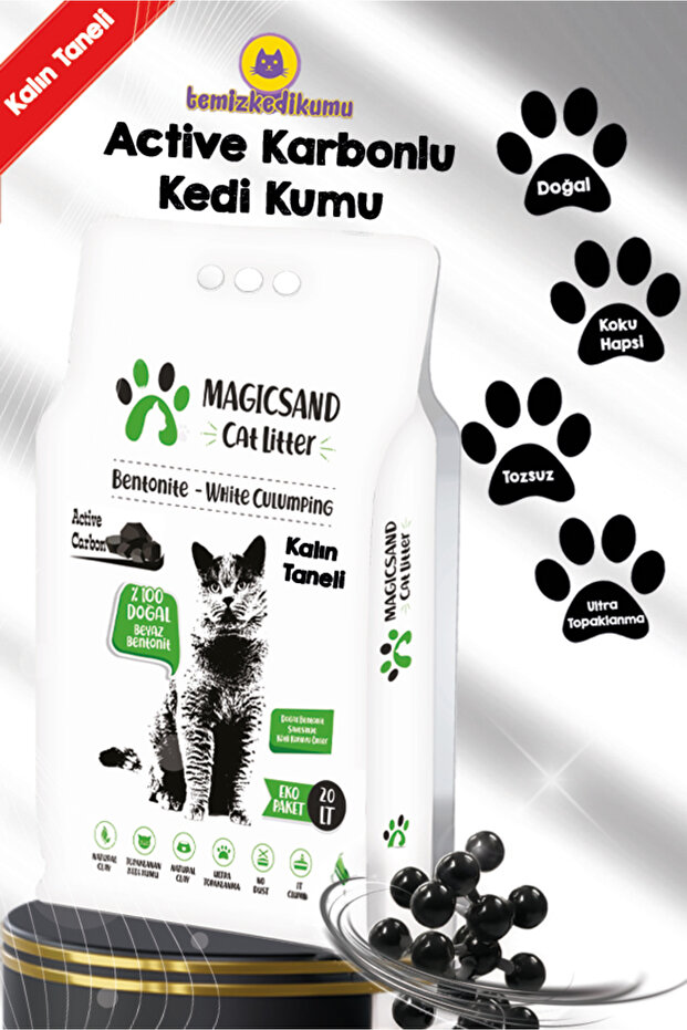Magic Sand Cat Litter Active Carbon Kedi Kumu Kalın Taneli 20 Lt
