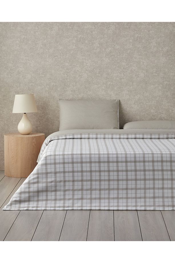 Chic Check Kolay Ütülenir Tek Kişilik Nevresim Takımı 160x220 cm Bej - 1