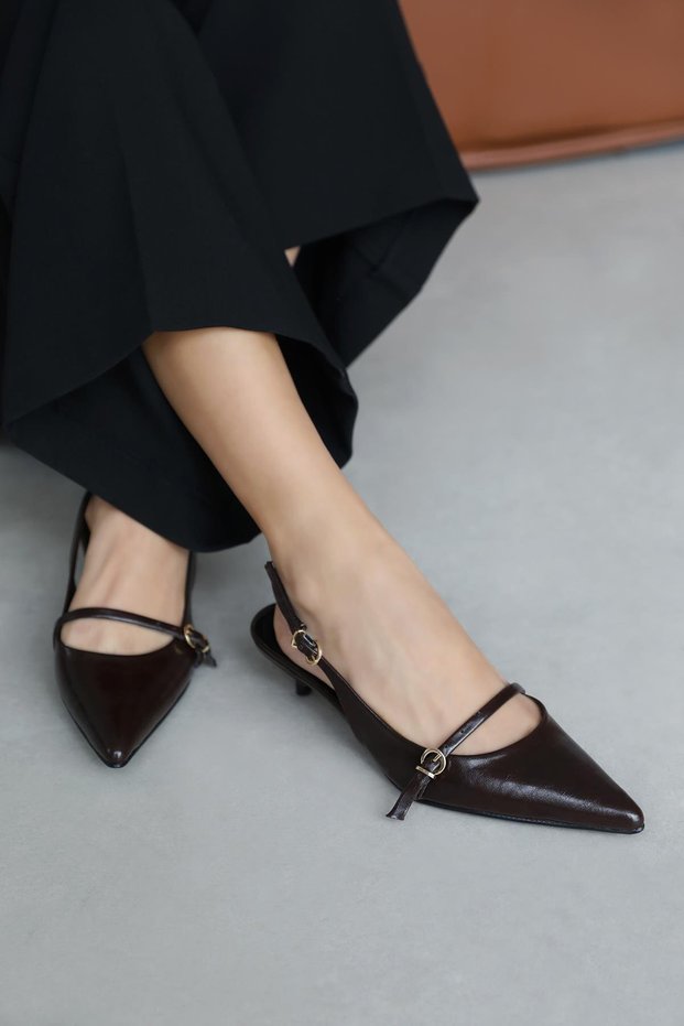 Valeria Women's Heeled Wrinkled Leather Shoes Brown