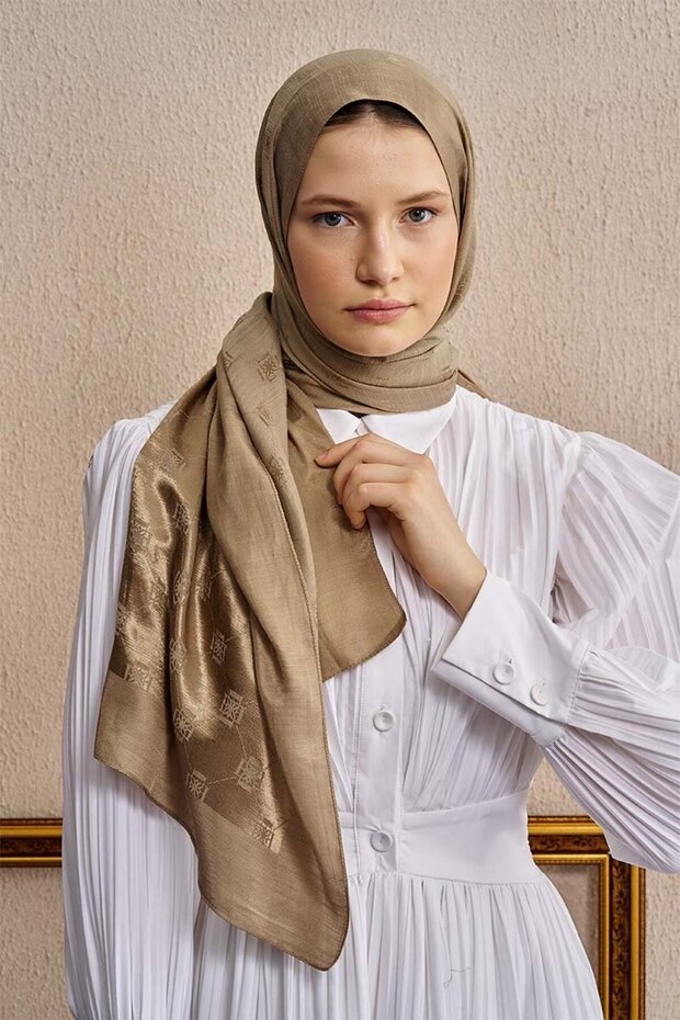 Dark Beige Double Sided Logo Pattern Shawl