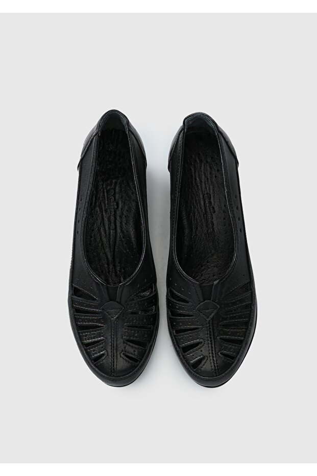 Siyah Deri Kadın Ayakkabı - 5