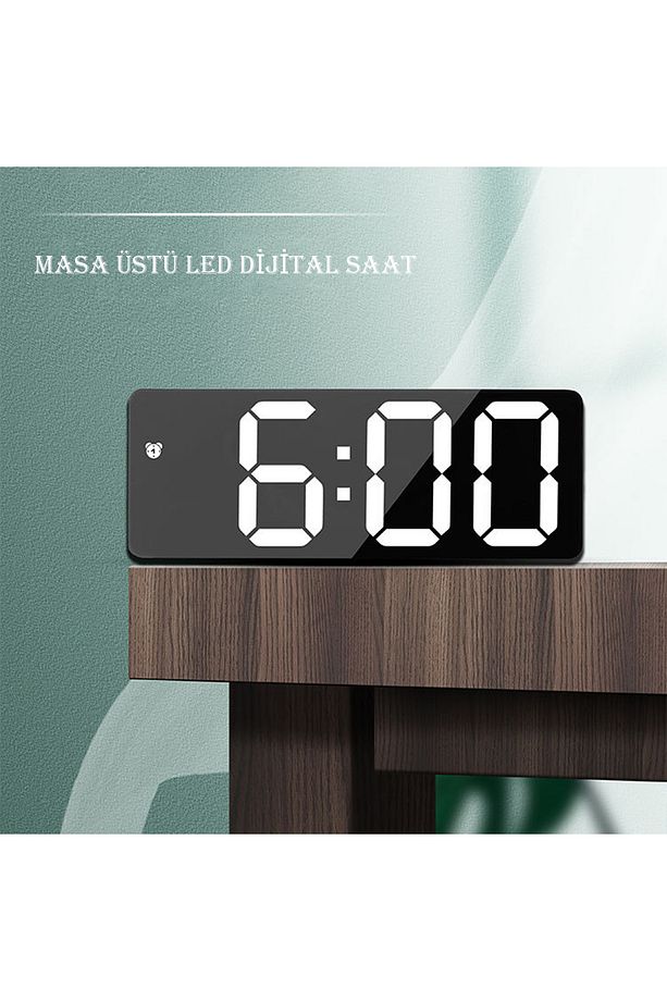 Dekoratif Masa Saati Derece Alarm Takvim Fonksiyonlu Şarjlı Led Işıklı Dijital Siyah - 8