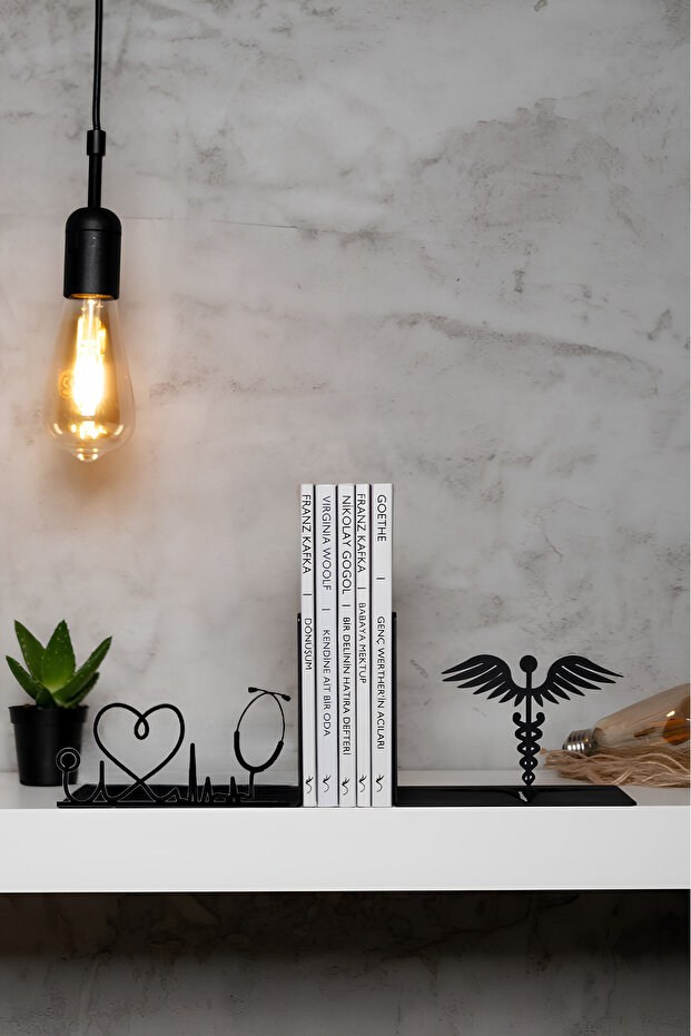 Decorative Metal Book Holder with Medical Stethoscope and Caduceus Figure Book Support Home and Office Accessory