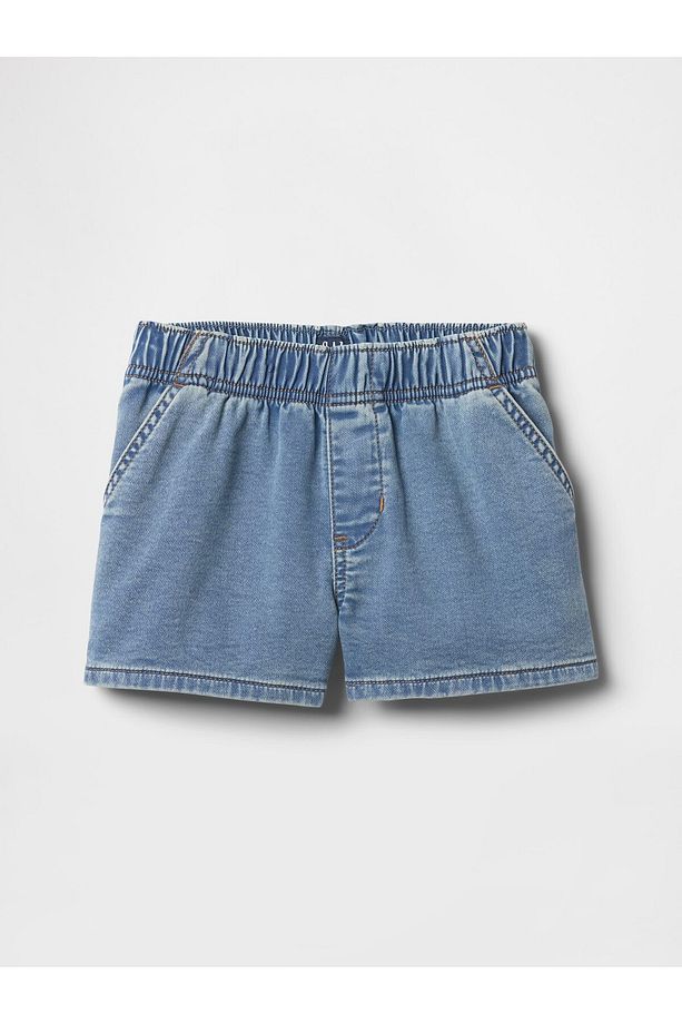 Kız Çocuk Açık Mavi High Rise Pull-On Eşofman Altı Jean Şort - 1