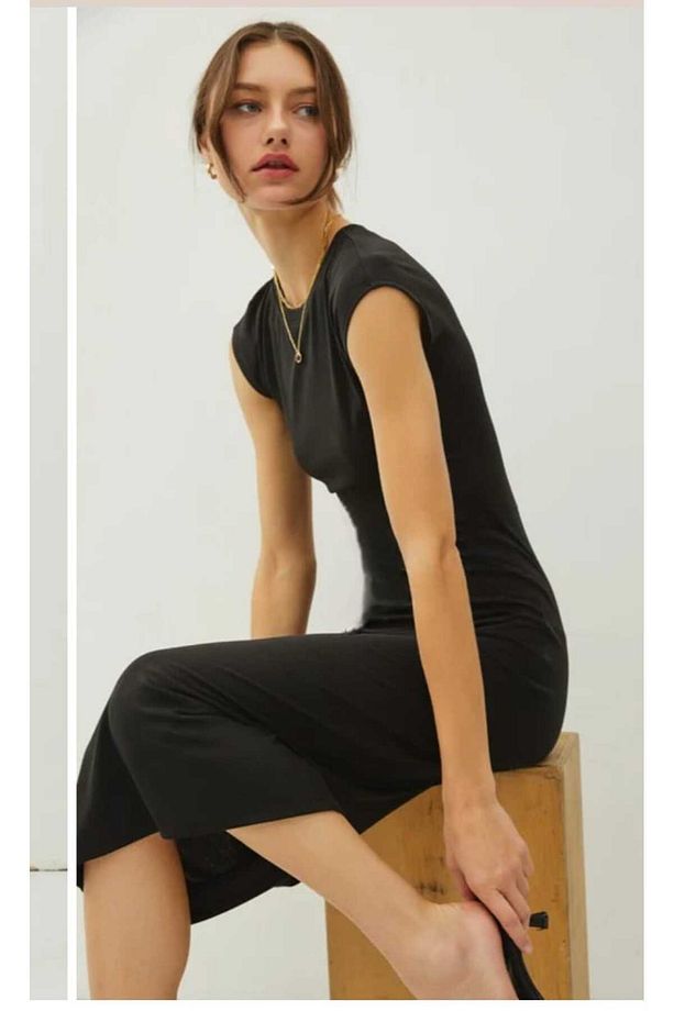 kadın bodycon kuş kollu zarif midi boy kalem fitilli kumaş elbise - 5