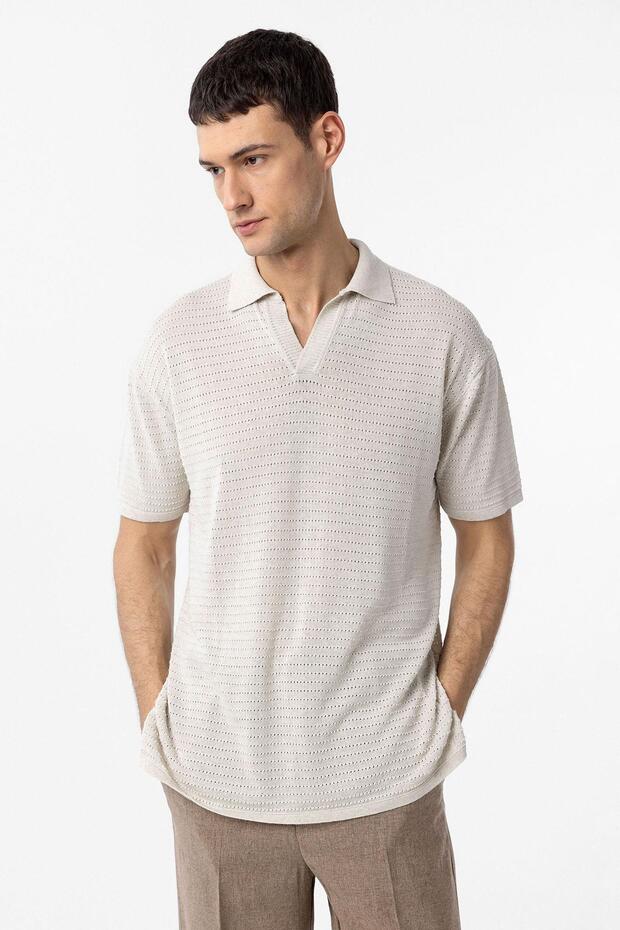 Polo Collar Textured Men's Knitwear T-Shirt