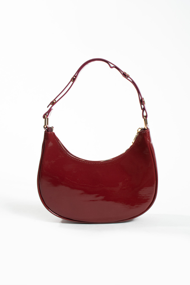 Women's Patent Leather Baguette Leather Hand and Shoulder Bag with Snap Fasteners