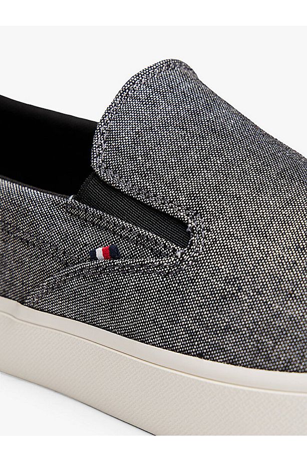 Linen Chambray Slip-On Canvas Trainers - 6