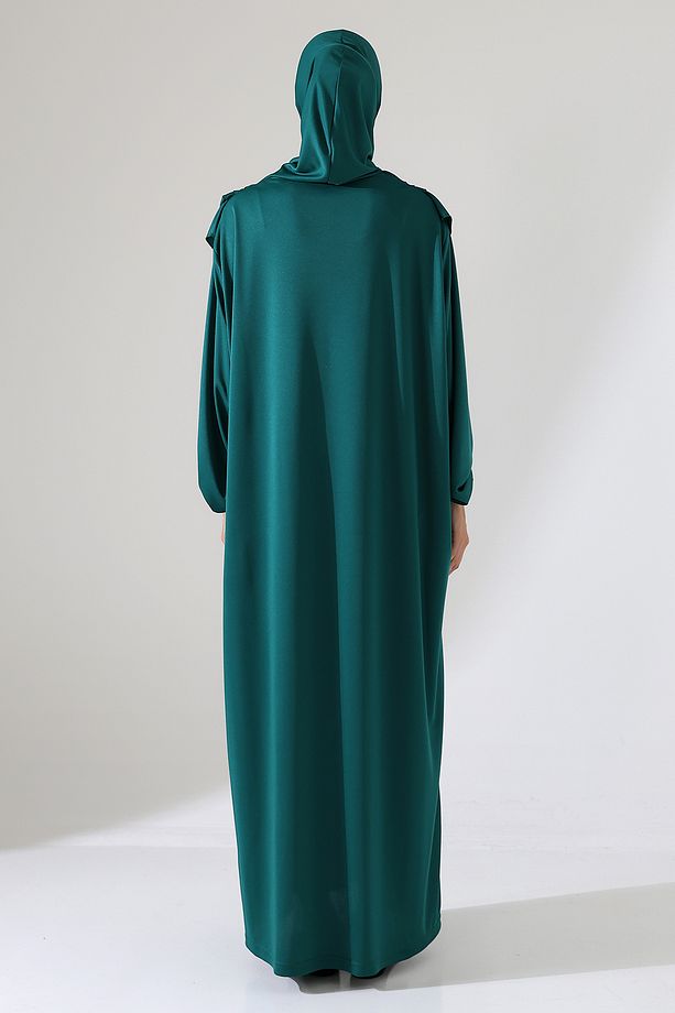 Şal Ile Birleşik Namaz Elbisesi Zümrüt Yeşili - 9