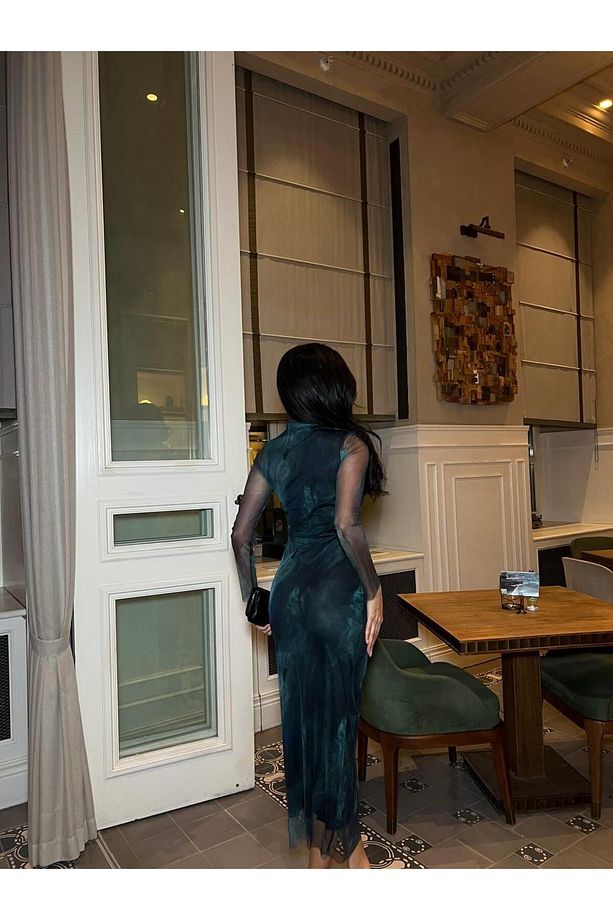 Yeni Model Tül Astarli Elbise 583185 Zumrut - 2