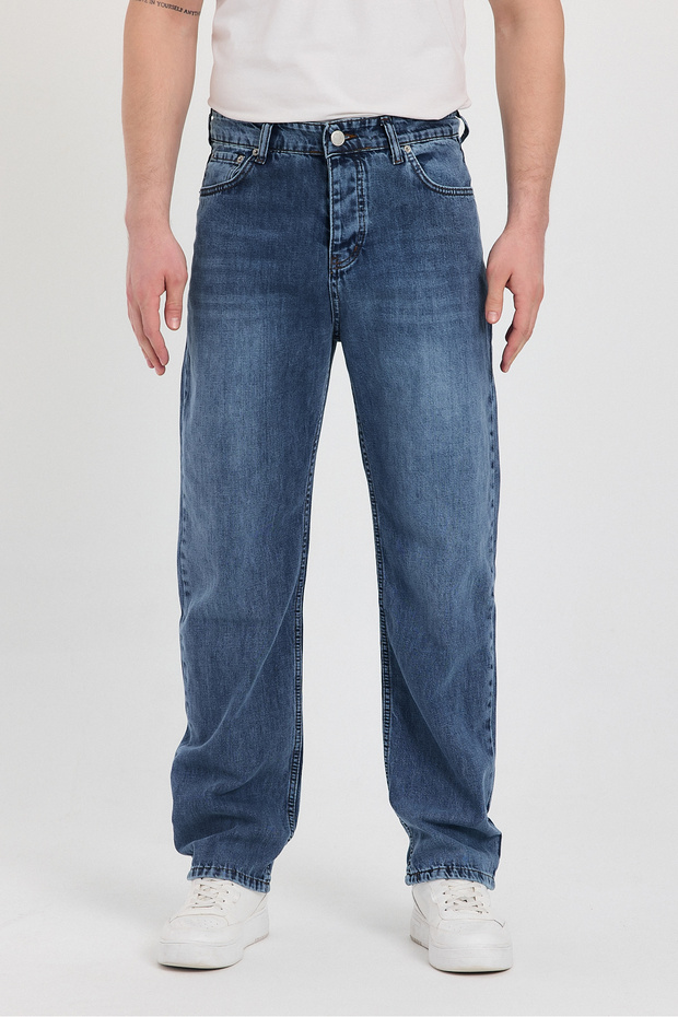 Baggy Regular Düz Bol Paça Erkek Jean Kot Pantolon - 1