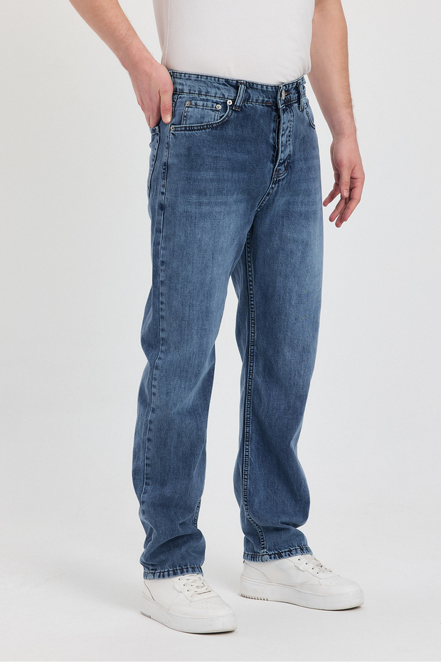 Baggy Regular Düz Bol Paça Erkek Jean Kot Pantolon - 8