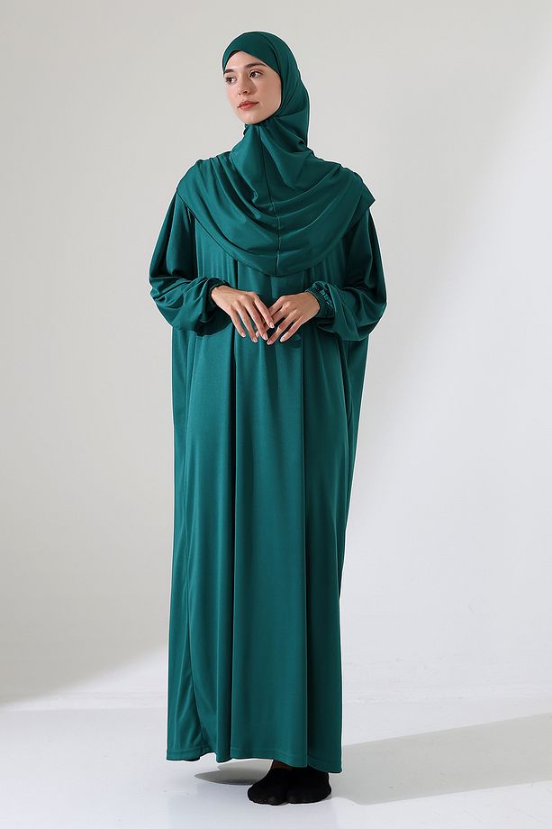 Şal Ile Birleşik Namaz Elbisesi Zümrüt Yeşili - 4