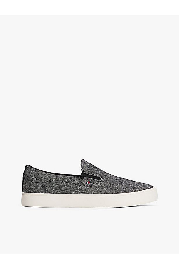 Linen Chambray Slip-On Canvas Trainers - 1