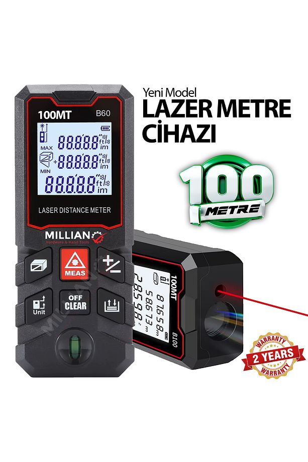Yüksek Hassasiyet 100 Metre Lazer Metre Ölçer LCD Dijital Ekran Su Terazili Lazermetre Lazerli - 1