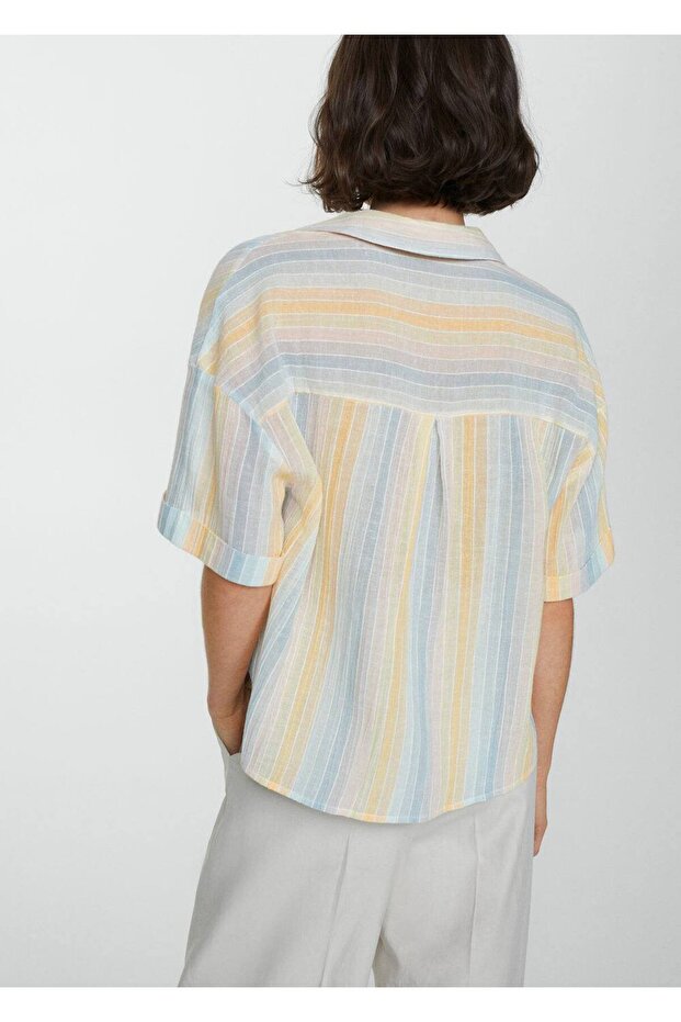 Çizgili yarı transparan gömlek - 4