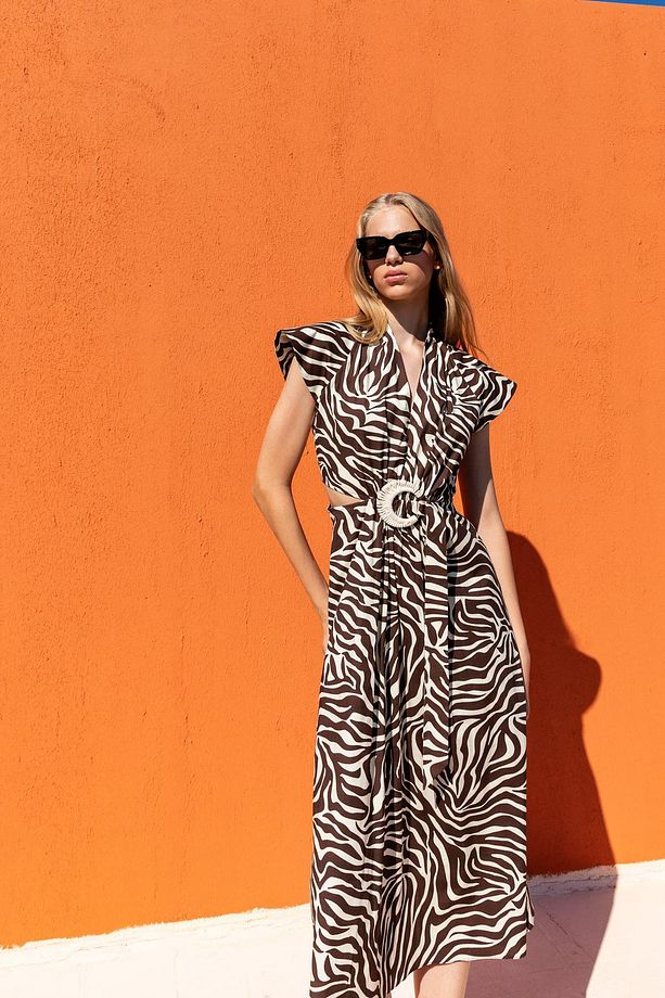 CUT-OUT ZEBRA DESEN ELBİSE 25S40718 - 2