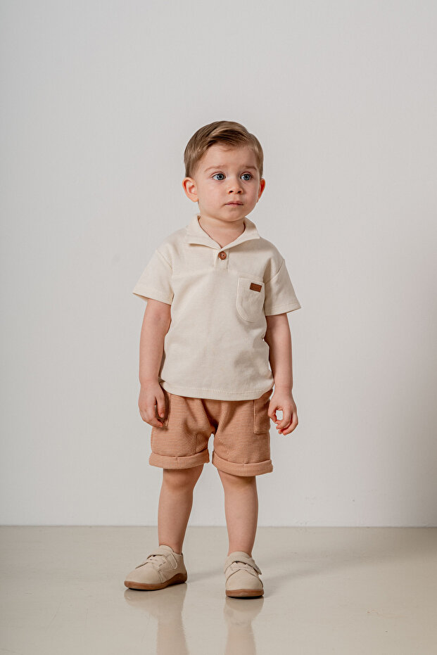 Baby Kids Brown Cotton Shorts 2-Piece Comfortable Set Trend Fashion Bottom Top Set