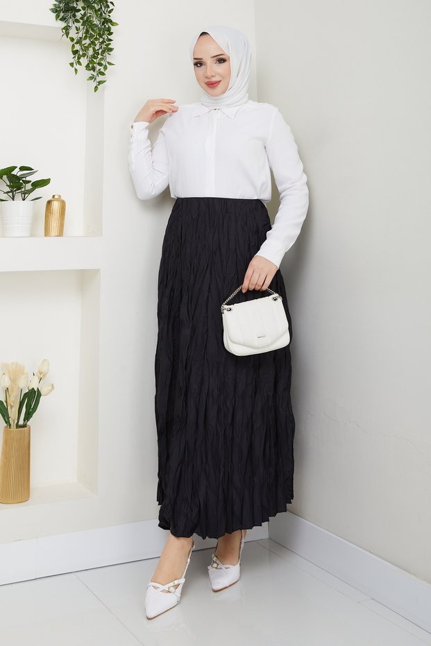 Women's Elastic Waist Wrinkled Skirt