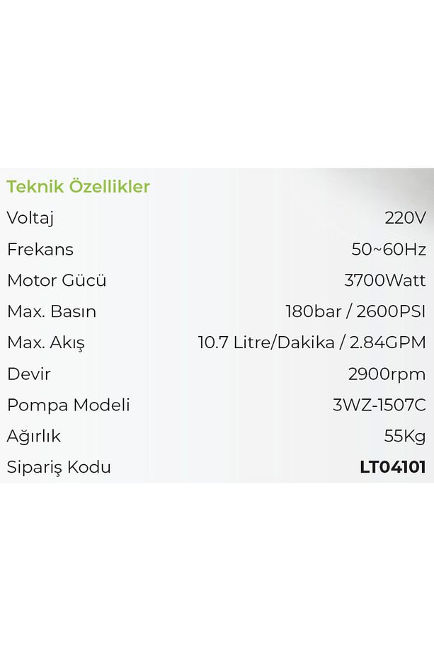 Lutian Lt19me - 180 Bar Profesyonel Yüksek Basınçlı Oto Yıkama Makinası 3700 Watt - 3