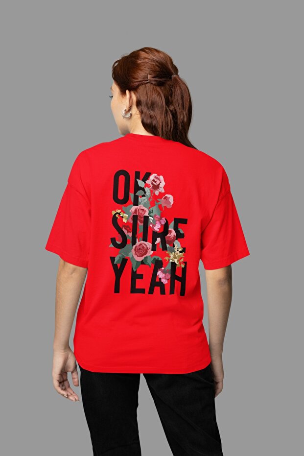 Women/Men 100% Cotton Flowers Ok,Sure,Yeah Transfer Printed Round Neck Short Sleeve Tee