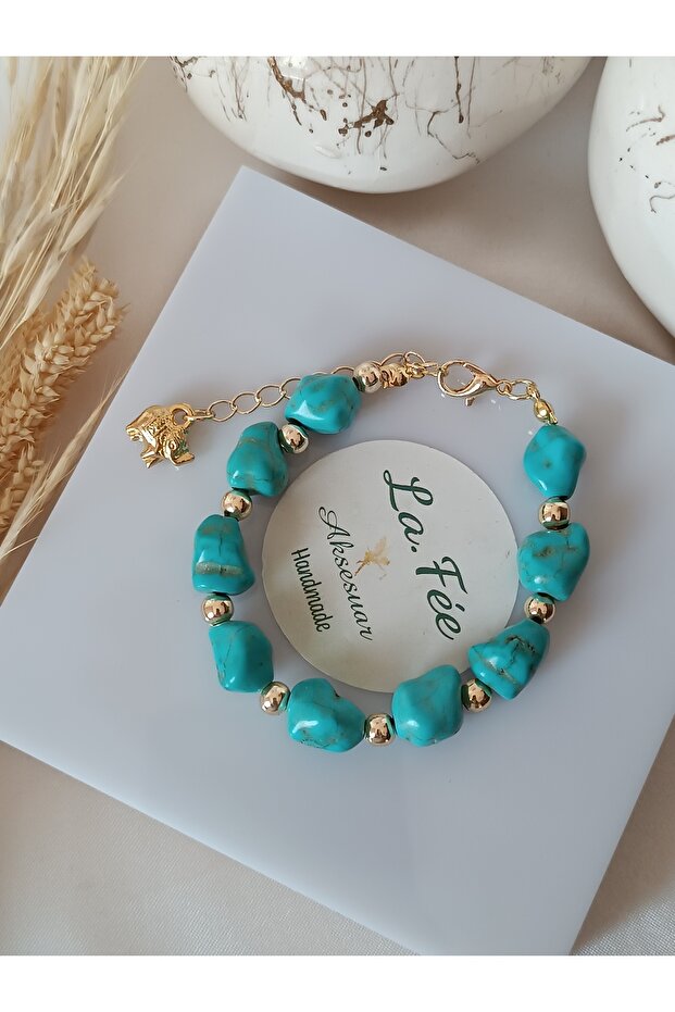 Squeeze Turquoise Natural Stone & Elephant Detail Glory Bracelet