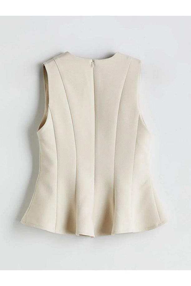 LCW Vision Bej Bisiklet Yaka Peplum Bluz - 2