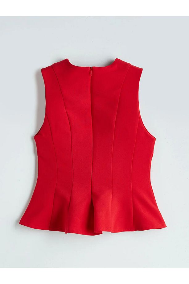 LCW Vision Kirmizi Bisiklet Yaka Peplum Bluz - 2