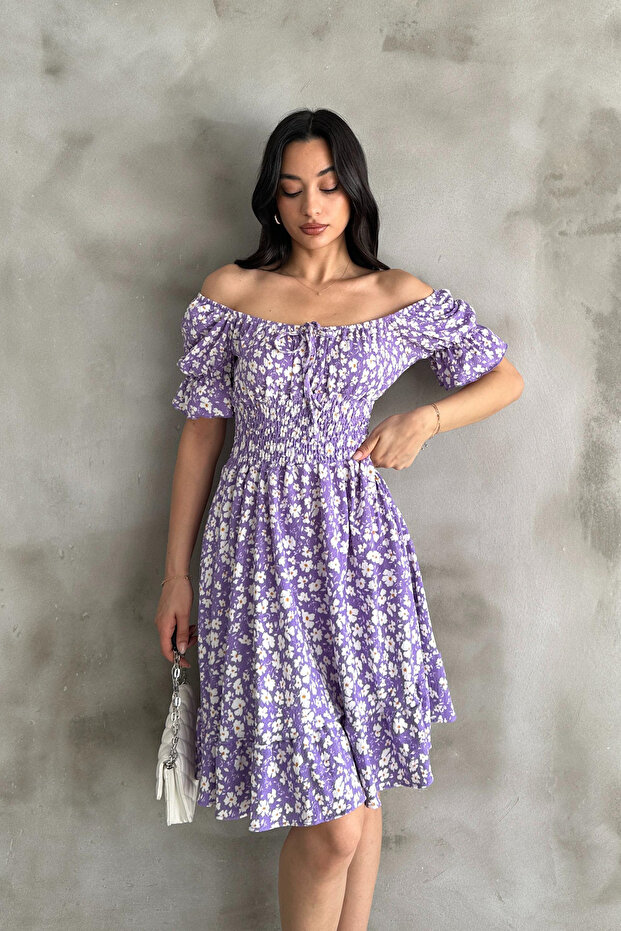 فستان جيبيل منقوش باللون الليلكي - 3