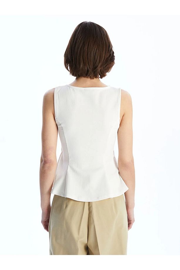 LCW Vision Ekru Kare Yaka Peplum Bluz - 3