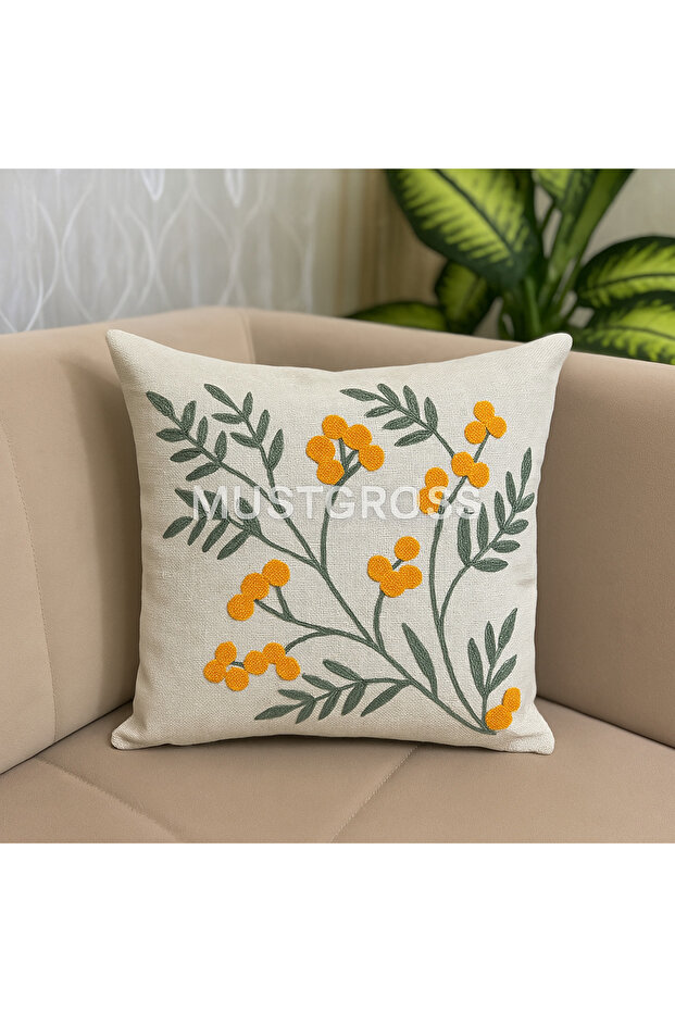 Punch Punch Embroidered Throw Pillow Cover 43X43Cm 1 Piece Decorative Linen Throw Pillow Cover